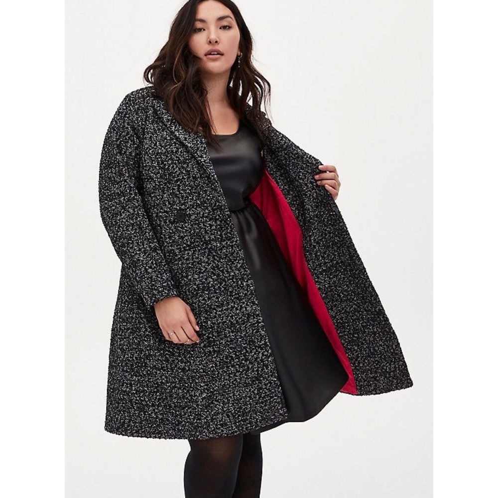 Torrid Black White Boucle Double Breasted Coat Pink Lining Plus Size 2 2X